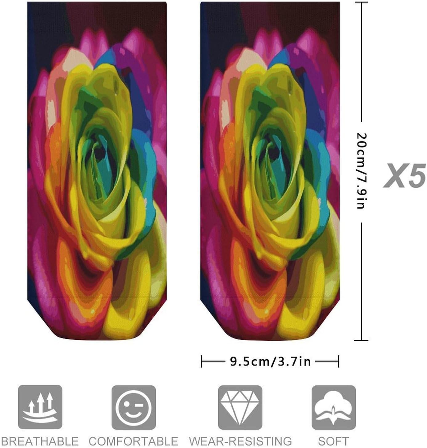 Rainbow Flower Ankle Socks for Men Women 5 Pairs | Comfortable Casual Low Cut Socks, Lightweight No Show Breathable Athletic Socks, Soft Mini Crew Socks for All Seasons