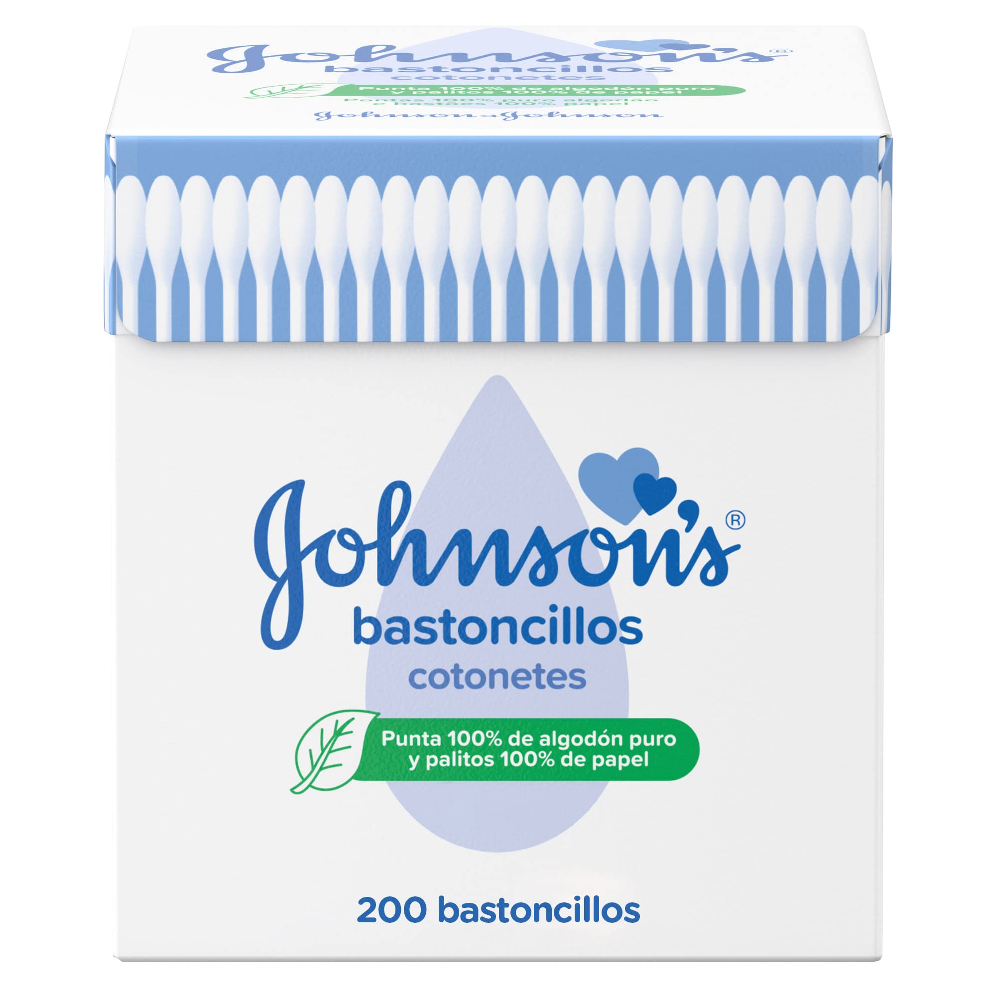 Johnson's Baby Buds for Babies, Kids and Adults (1 Box x 200 Pcs), Ear Buds with 100% Pure Cotton Tips and 100% Paper Sticks - 1