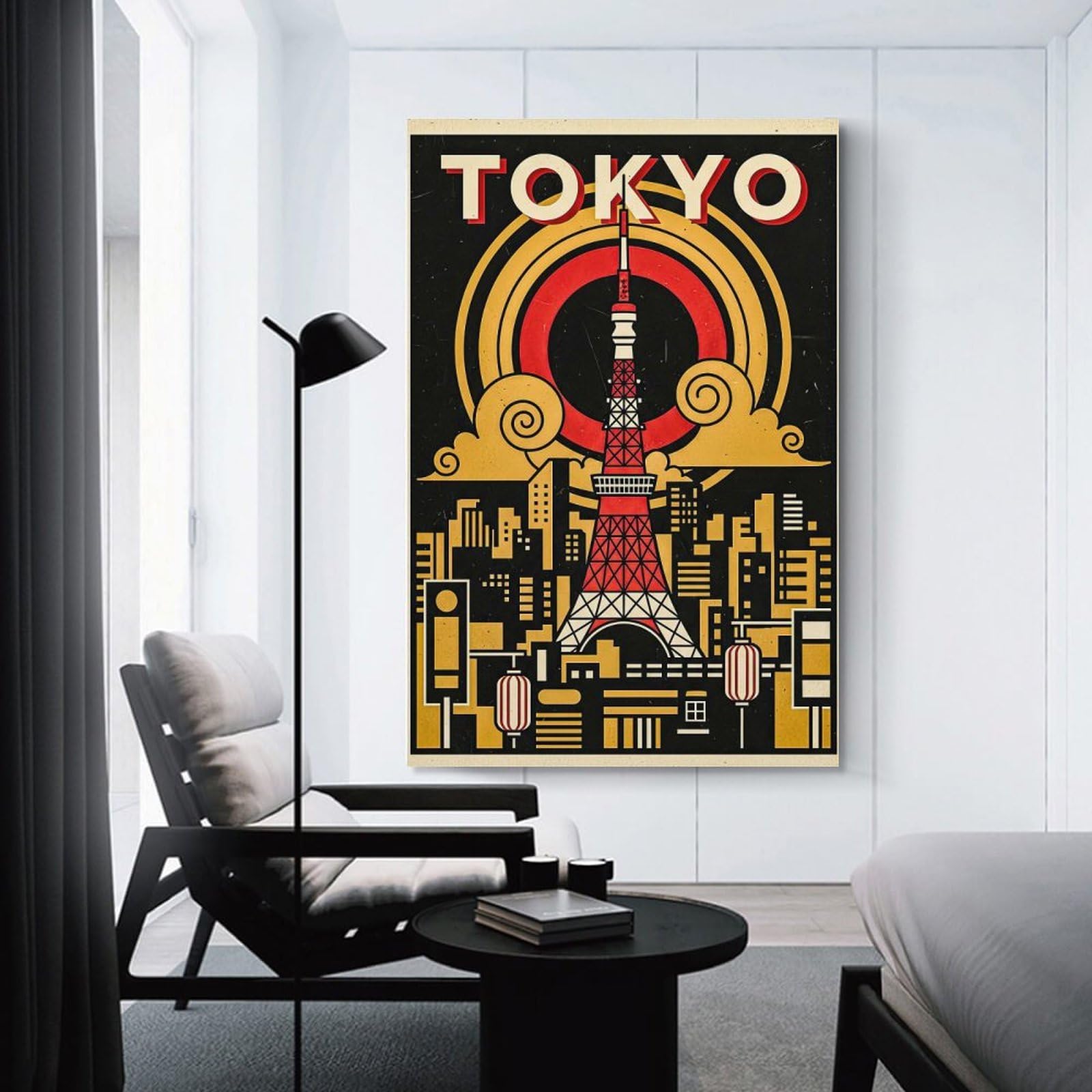 Tokyo Tower Cityscape Vintage Canvas Wall Decor, 20x30inch(50x75cm), for Lounge Decor, Bedroom Walls Or Flats, Eye Catching Artwork for Blank Walls
