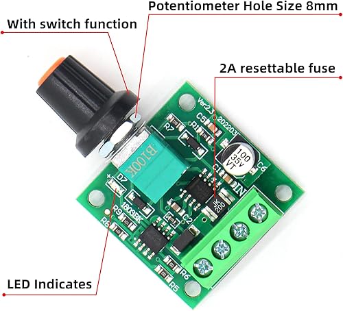Miniatura 3 de RioRand Bajo voltaje DC 1.8v 3v 5v 6v 12v 15V controlador de velocidad del motor 2A PWM 2PCS