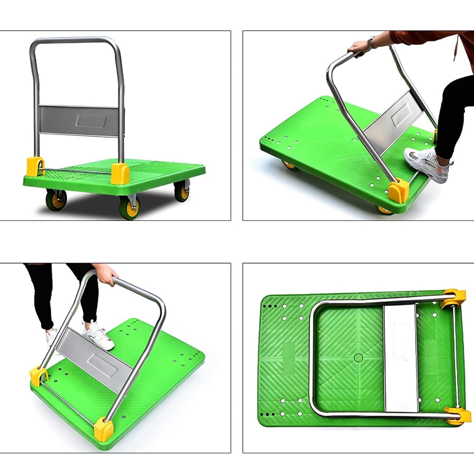 Carretilla Carro de Empuje Plano Dolly Carro de Cama Plana Plegable Carro de Plataforma Camión con 4 Ruedas Plegable Movimiento y Carga