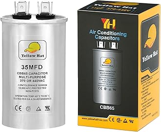 Capacitor for Air Conditioner 35 uf MFD 370 or 440 Volt VAC, Multi-Purpose Round Capacitor for AC Motor Run or Fan Motor Start or Condenser Straight