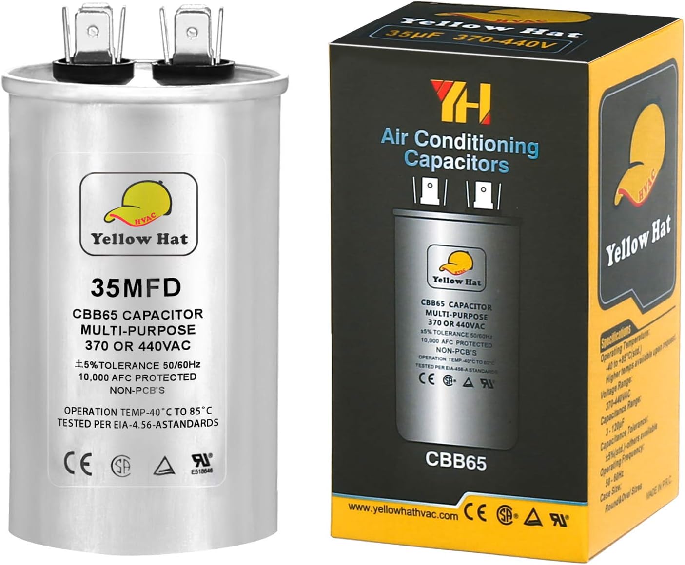 Capacitor for Air Conditioner 35 uf MFD 370 or 440 Volt VAC, Multi-Purpose Round Capacitor for AC Motor Run or Fan Motor Start or Condenser Straight