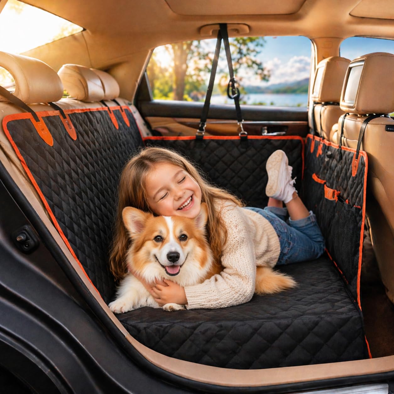 Euqvunn Manta para Perro de Auto (131.8 * 62.99 cm), [Tamaño Ancho & Clip Metálico] Protector de Maletero, Asiento Impermeable para Perro, Hamaca Universal para Todos los Autos y SUVs