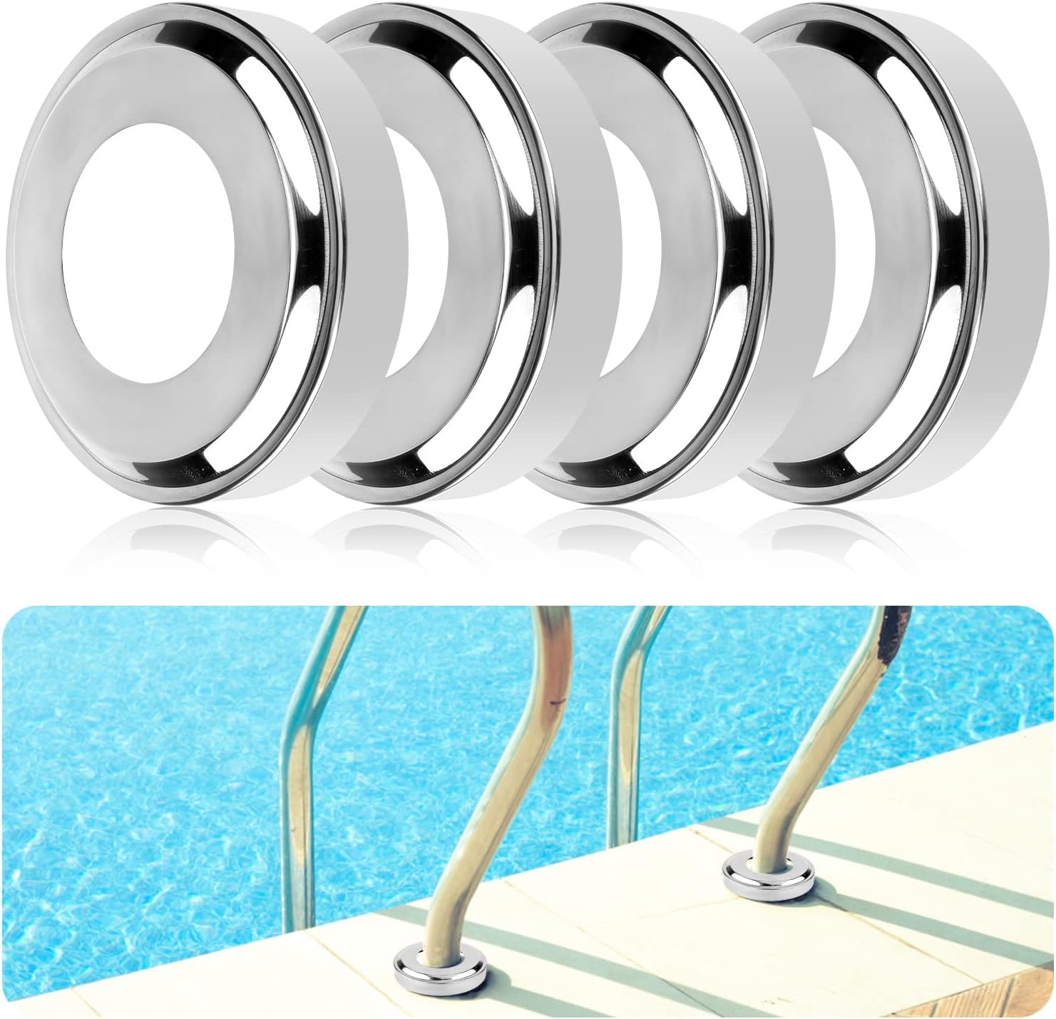 4pcs Pool Ladder Escutcheon, Stainless Steel Escutcheons Plates Pool