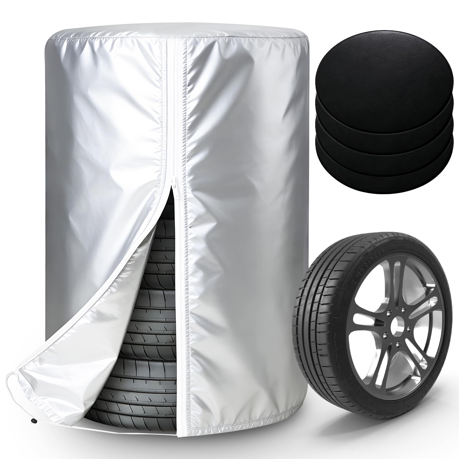 FreeTec Sac de protection pour pneus de voiture avec 4 tapis en feutre, housse de protection de pneu de 17 à 22 pouces, housse de protection pour 4 pneus, protection solaire Oxford 210D, housse