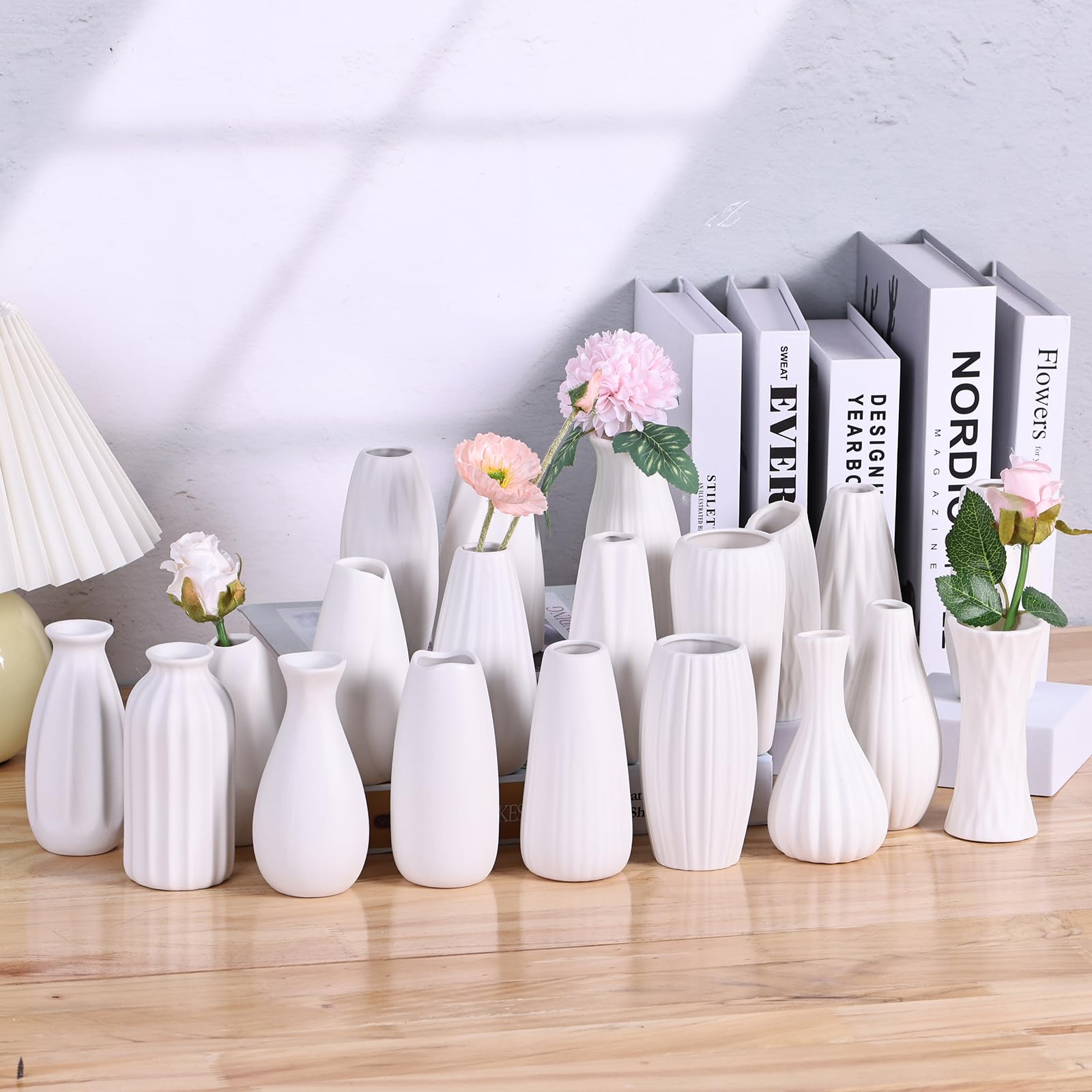 LCCCK Set di 20 piccoli vasi bianchi per centrotavola da tavola, vasi in ceramica bianca verniciabile, mini vaso singolo per fiori, per matrimoni, decorazione per erba della pampa, vasi giapponesi in