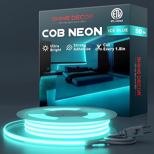 Miniatura 19 de Shine Decor Cuerda de Luces LED COB CA 120V, 800lm Ultra Brillante, IP65 Impermeable Resistente al Frío Tira de Neón ETL, Iluminación en Cinta Sin