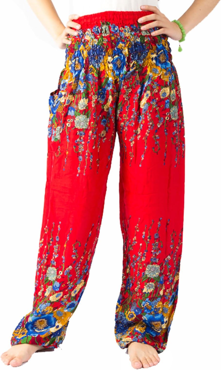 SALWARWAY Harem Pants Smock Waiat Style, Bohemian Stripe For Women 0-12 US Size (M, Red3)