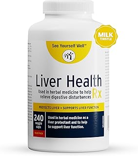 Liver Health Rx: Liver Cleanse, Detox & Repair Fatty Liver. Milk Thistle Extract with Silymarin 80%, Dandelion Root, Yarrow, Burdock Root & Artichoke to Support Healthy Liver Function. (240 Capsules). Made in Canada - See Yourself Well