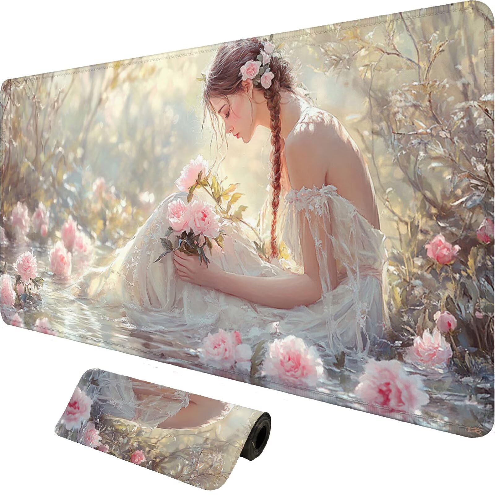 Tappetino Mouse Gaming XXL 1200x600x3mm,Tappetino Mouse Fiore Design con Bordi Cuciti,Ragazza Mouse Pad Gaming Accessori per Migliora Precisione e Velocità,Extended Keyboard Pad per Scrivania,o-1879
