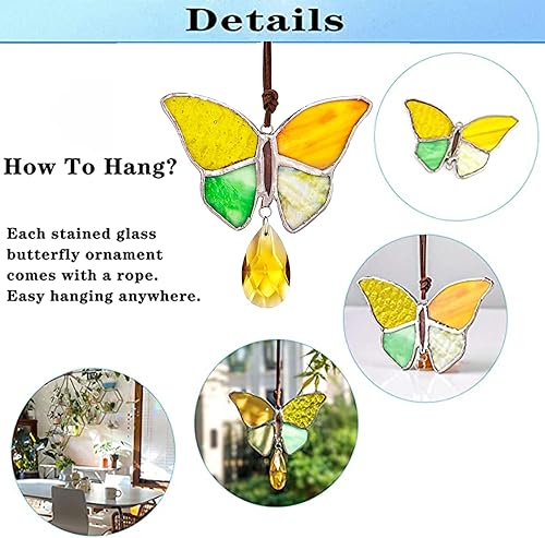 Miniatura 3 de H&D HYALINE & DORA Atrapasoles hecho a mano con diseño de mariposa estilo Tiffany, adorno colgante de ventana para colgar en el árbol de Navidad