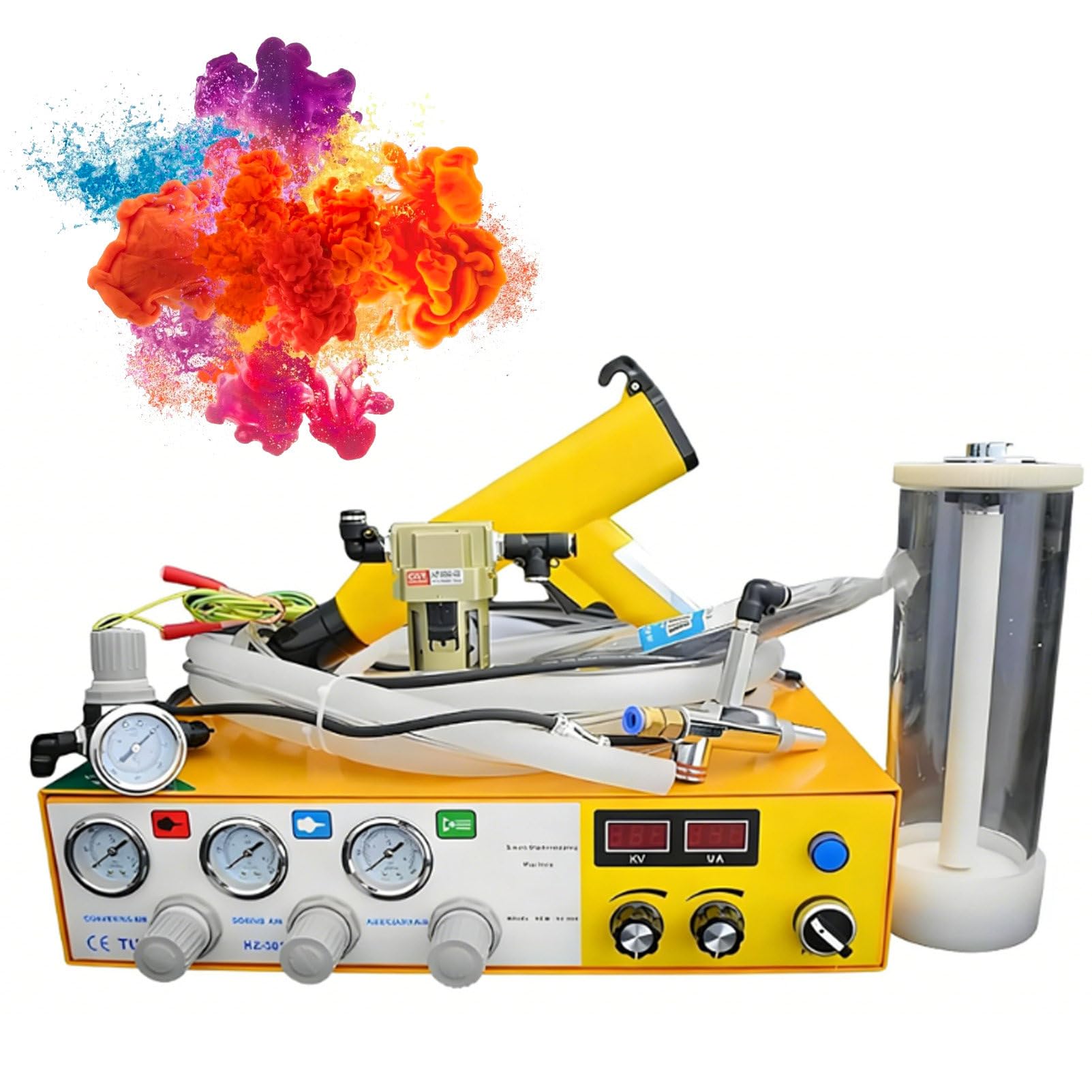 Pulverizador de polvo manual con pantalla digital y cubo compacto para acabados de bricolaje