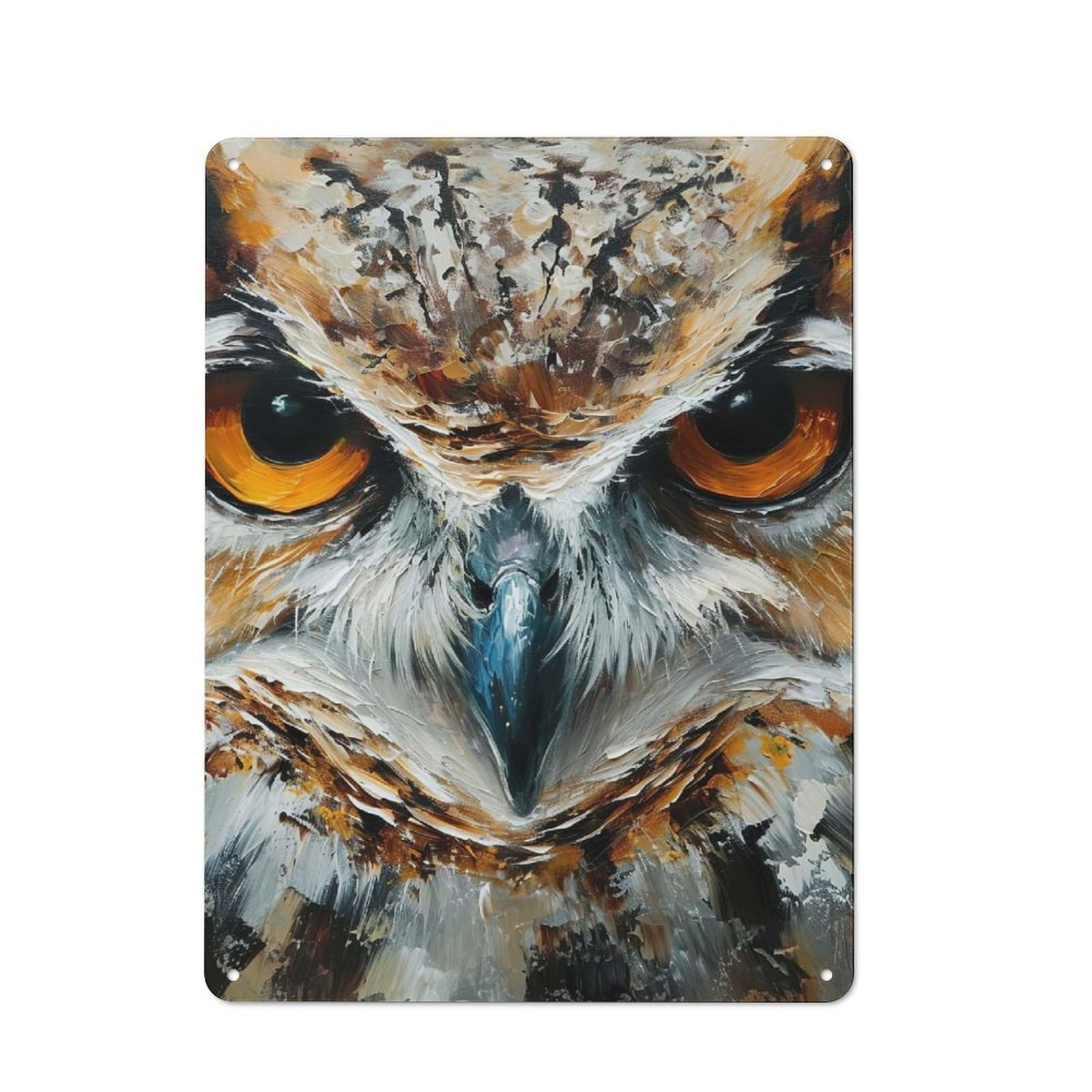 Owl Portrait Clean Industrial Metal Wall Decor 40x30cm, Decorative Metal Plaque for Workspace, Cafe, Hallway Or Garage
