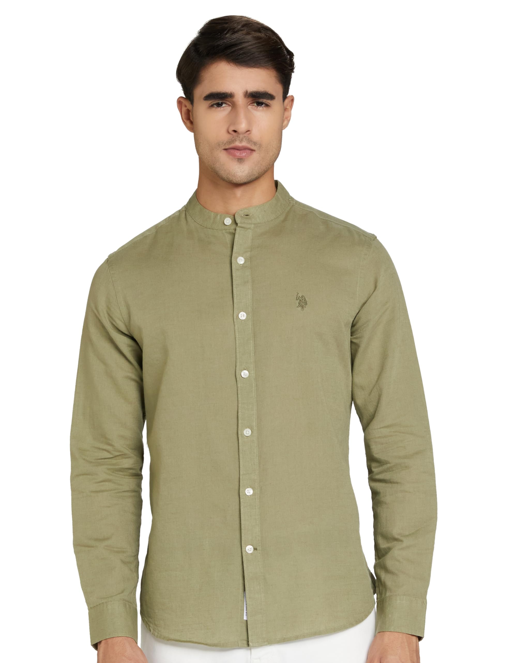 u. s. polo assn. U.S. Polo ASSN. Men's Solid Cotton Linen Mandarin Collar Full Sleeve Shirts-picture-15