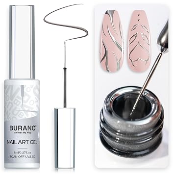 BURANO Glitter Gel Nail Polish Liner Silver Reflective Painted Gel | Holographic Nail Gel Polish 1 Bottle, Build in Thin Brush Gel Chrome Curing Required 8ml