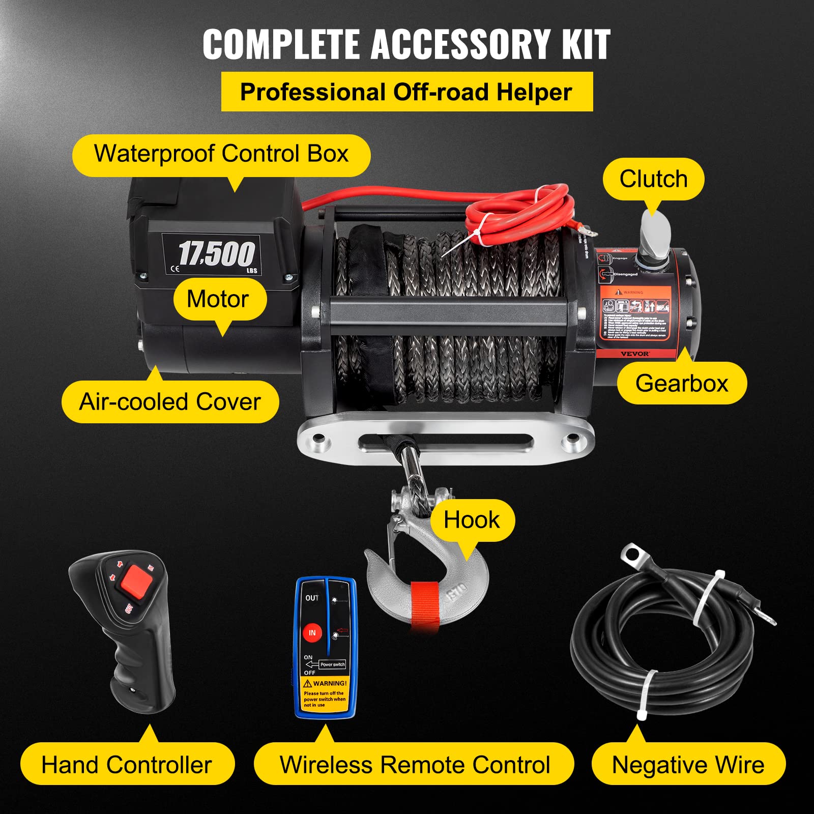 VEVOR Electric Winch, 17500lb Load Capacity Truck Winch Synthetic Rope