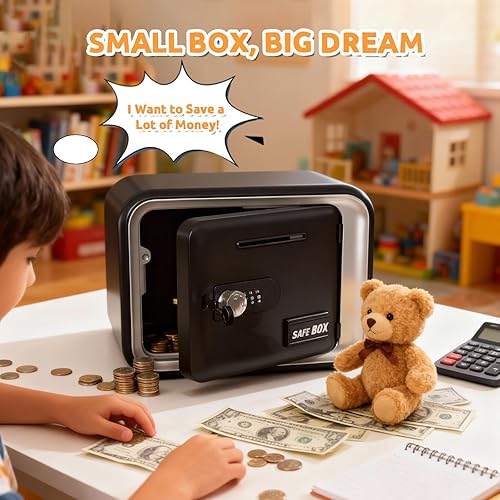 Vista 7 de Lefree Piggy Banks for Kids, Money Safe Box Toys for Boys, Adults Mini Safe Box with Secure Password, Coin Bank for Children Best Birthday Cash Coin