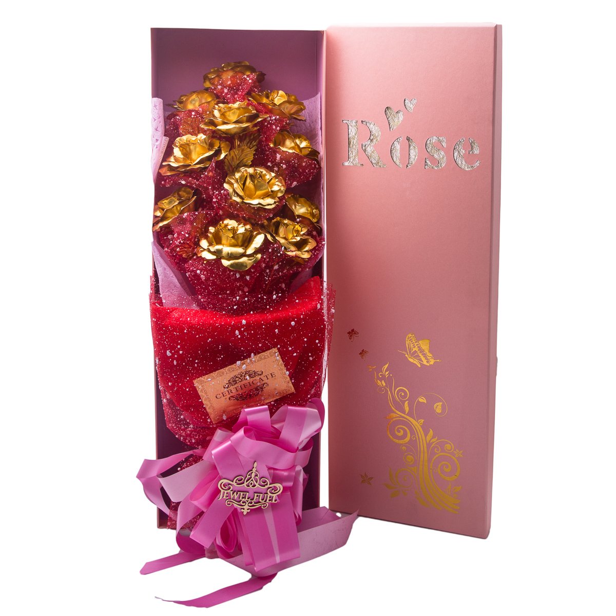 JEWEL FUEL Birthday Gift 11 Gold Rose Bouquet with Gift Box 24 Inch Girlfriend/Boyfriend/Wife/Husband-image-39