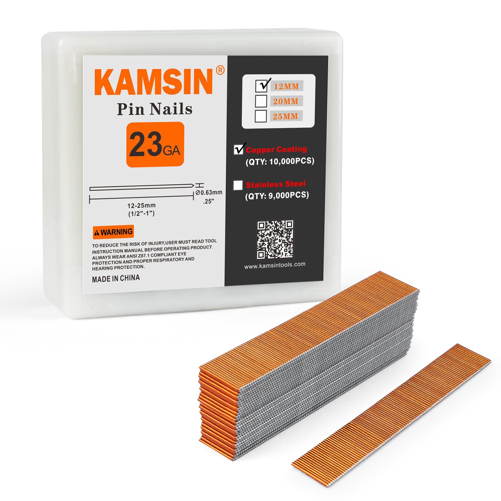 KAMSIN P612 23 Gauge Copper Coating Pin Nails 1/2-Inch(12mm), 10,000 PCS