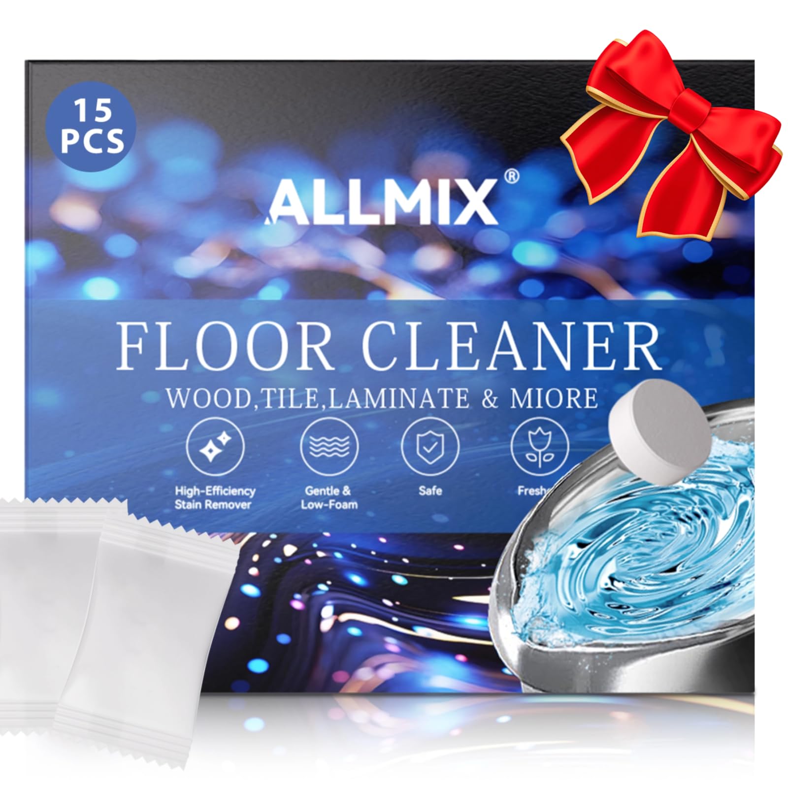 ALLMIX Hard Floor Cleaner, Floor Cleaning Tablets for Mopping, Eco-Friendly Gentle & Deep Cleaning Solution for All Hard Floors, Perfect for Mop Buckets - Lemon Scent (15Pcs - Individually Packaged)
