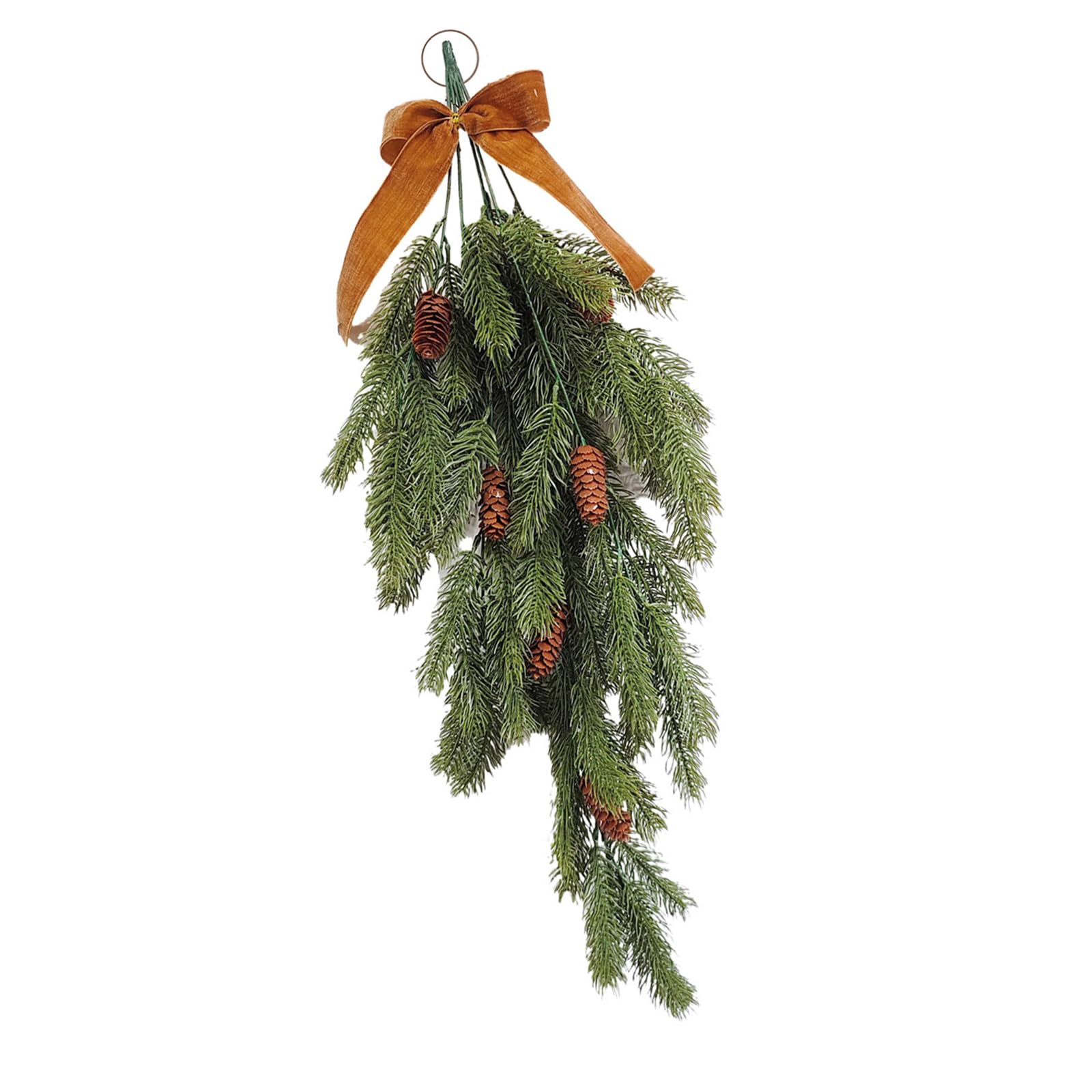 Kalttoy Brown Realistic Pine Needle Hanging Ornament Christmas Plant Decoration For Door Mantels Staircase Wall Holiday Party Hanging Teardrop Christmas Ornaments