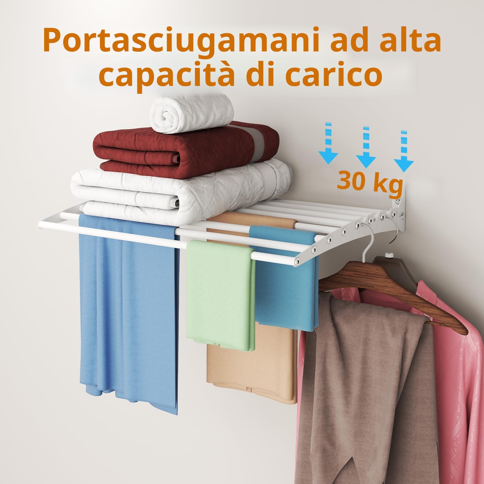 Innotic Stendino da parete antiruggine richiudibile 8 barre 60cm, bianco