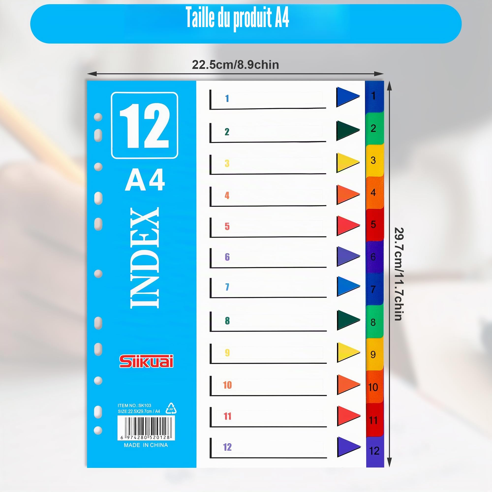 JIANTA [Lot de 10] Intercalaires pour classeurs A4, 12 pièces, Intercalaires A4 avec 12 onglets, Intercalaires classeurs ouleur en PP solide pour classeurs à levier, classeurs, reliure