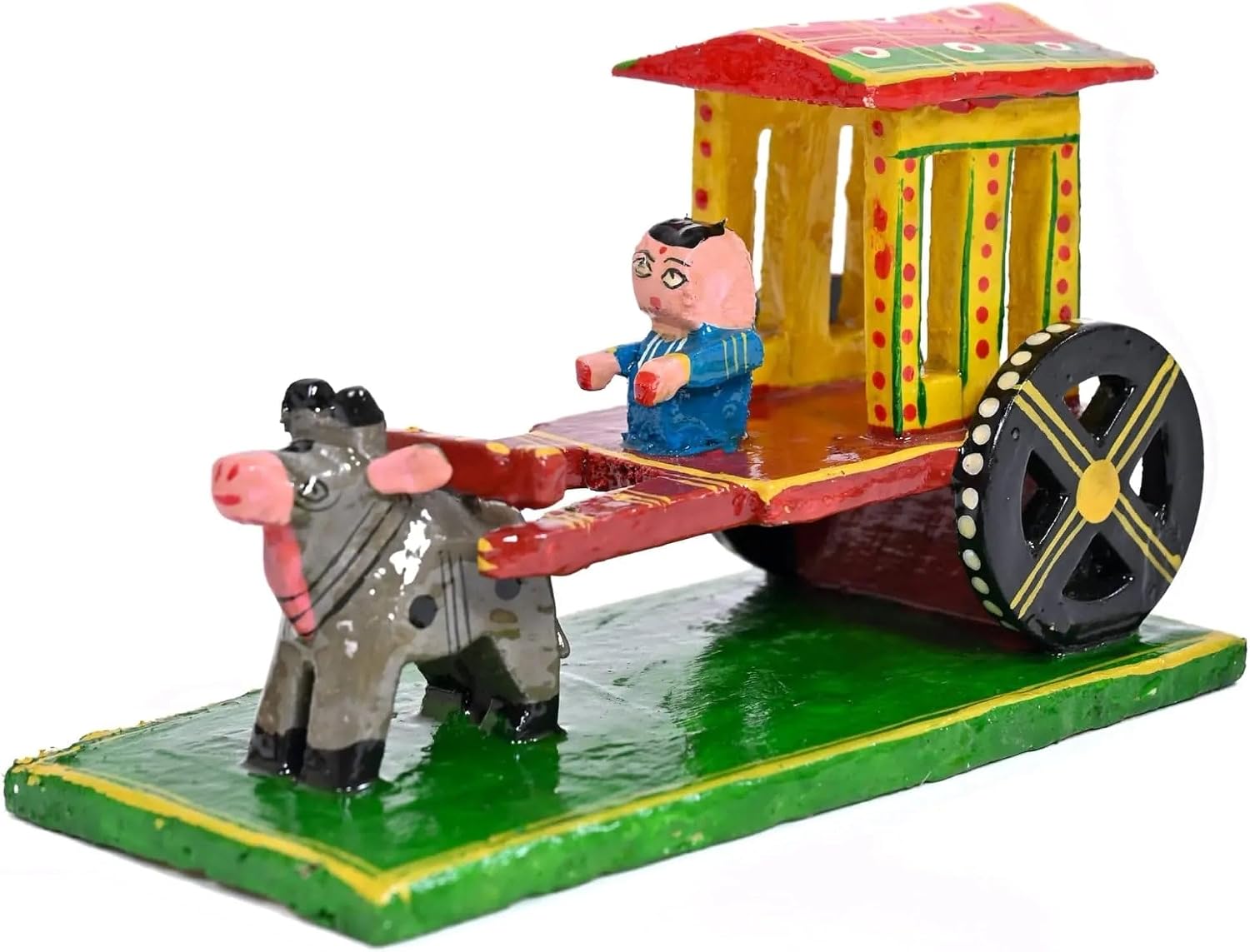 LOVENSPIRE Indian Wooden Bullock Cart Decor Kondapalli Hand Painted Golu Decoration Showpiece for Home Living Room Shelf Display Table Decor Gifting Item