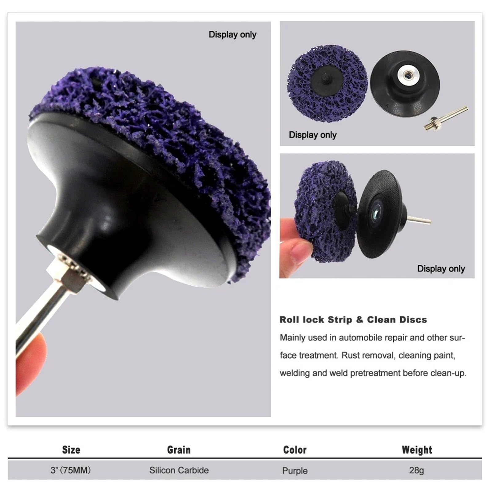 Discos fáciles de quitar y limpiar de cambio rápido de 3" y 75 mm for eliminación de pintura y preparación automática de superficies(Purple With 1 backer)