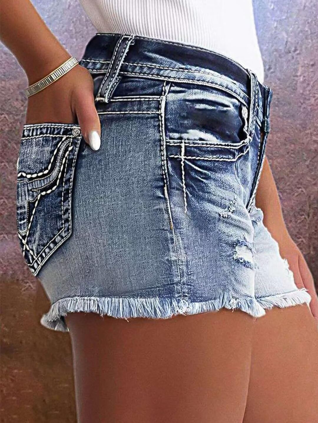 Flamingals Jean Shorts for Women Mid Waisted Stretchy Ripped Denim Shorts Raw Hem Curvy Summer Trendy - Image 3