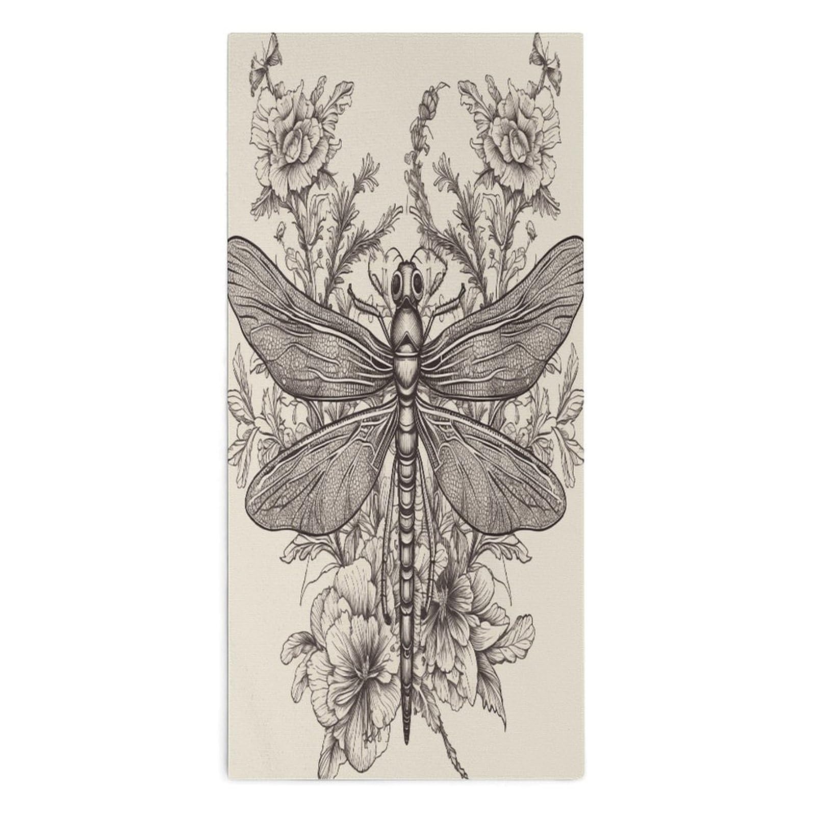 Btcowzrv Style Hand Drawn Floral Dragonfly Bath Towel Beach Towels Shower Towel