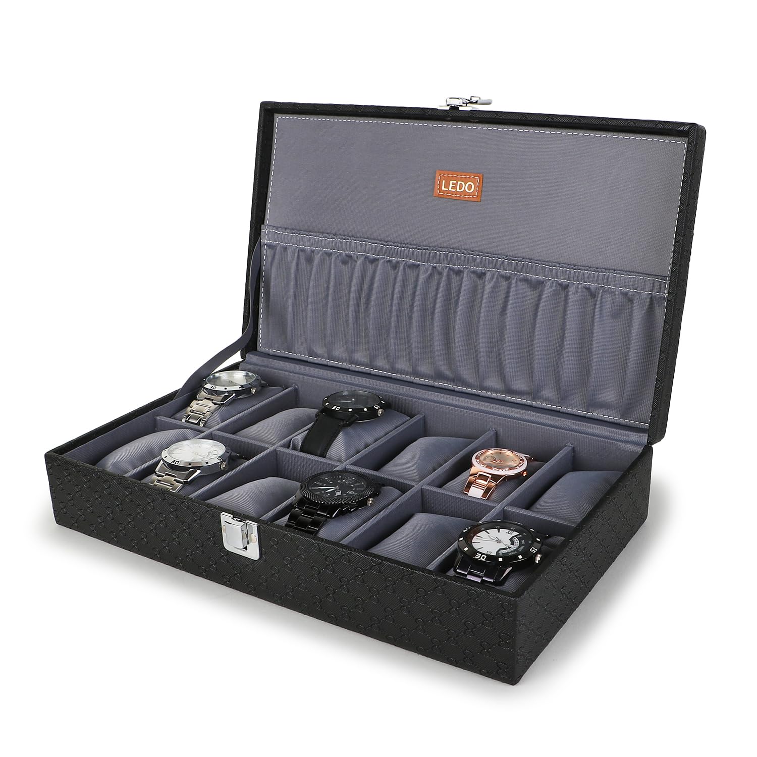LEDO Unisex Watch Box Organizer Holder In 12 Slots of watches In Black & Gray color (B0CT3S8YFN) Amazon Price History, Amazon Price Tracker