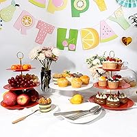 Vista 5 de TP Soporte para cupcakes de 3 niveles, soporte de postres de melamina, torre de exhibición de dulces de frutas para boda, cumpleaños, fiesta de té