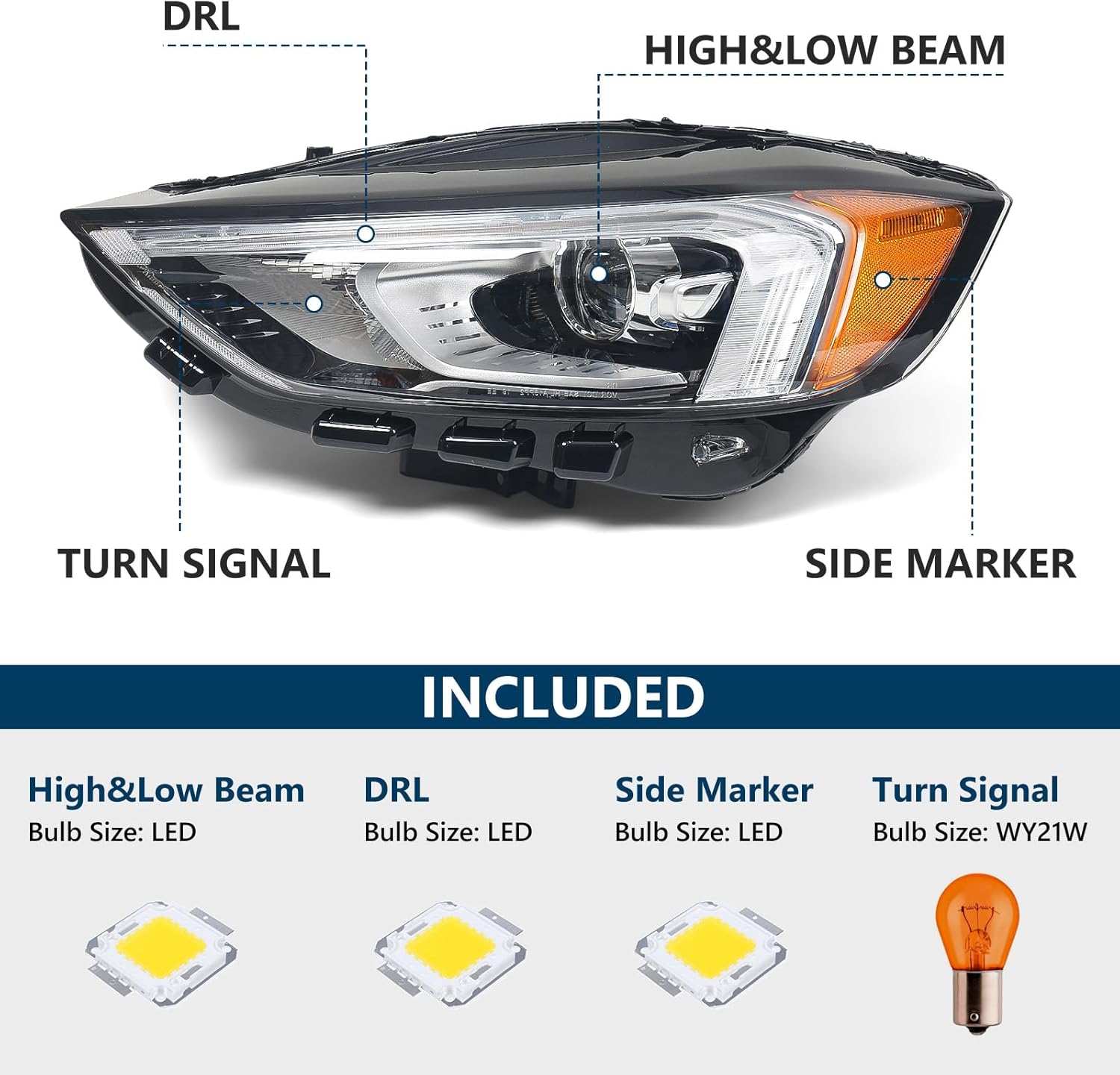Headlight Assembly for Ford Edge 2019-2024 w/LED DRL Front Head Lamp Left Driver Side LH