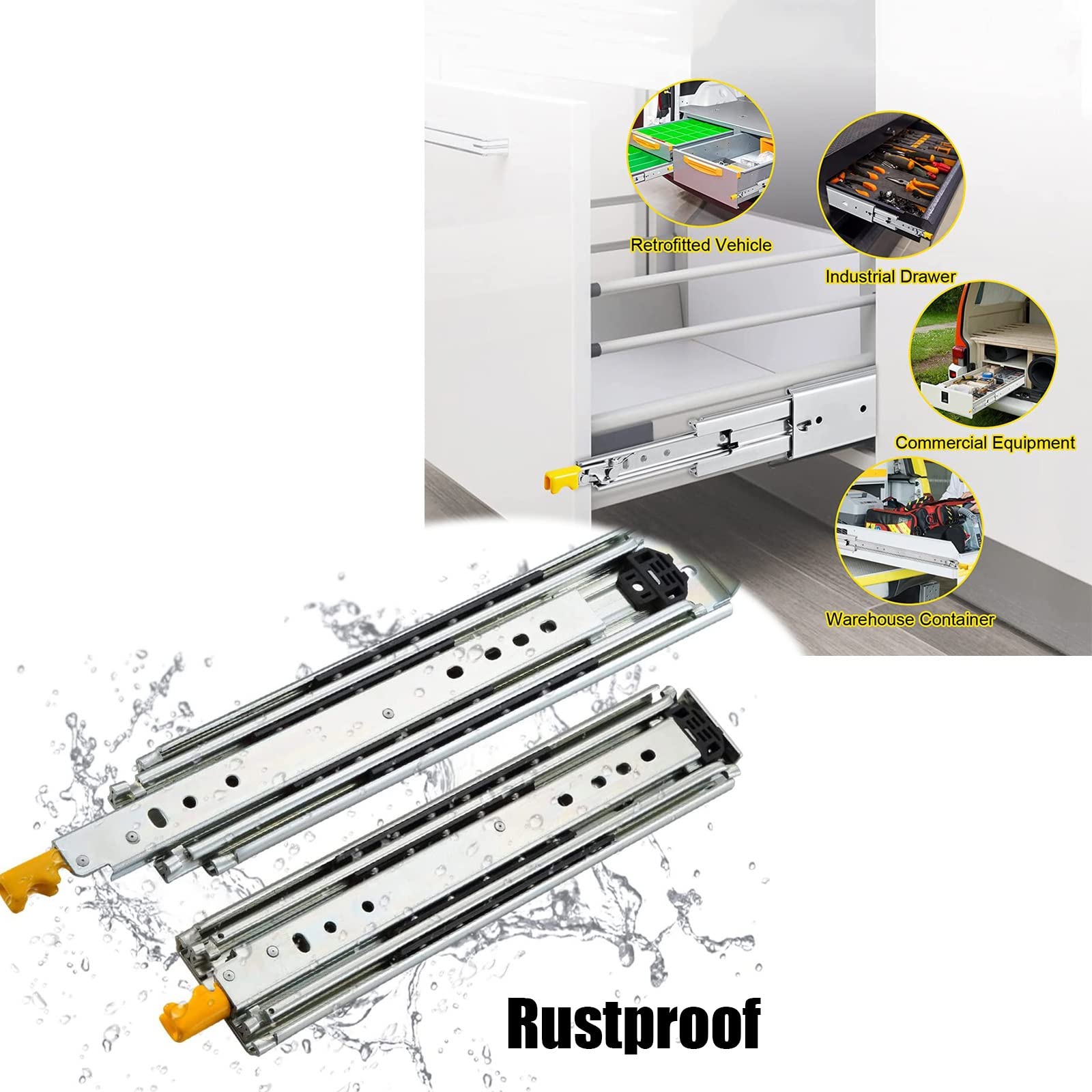 Guías para cajones de extensión, capacidad resistente, guías para cajones con rodamientos de bolas, 1 par de rieles telescópicos de metal, con cerradura, extensión completa de 3 pliegues, resistente,