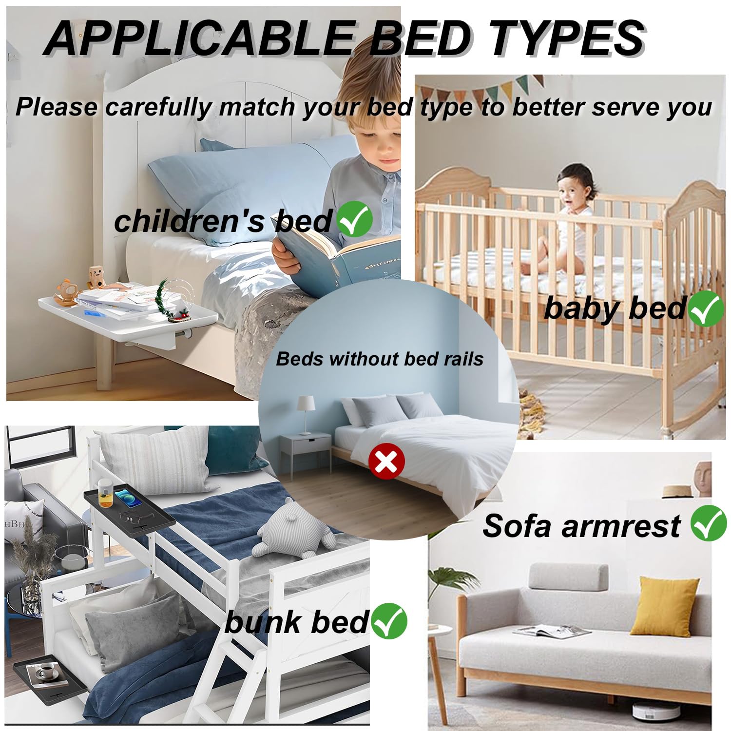 Kongming Nachtkastje, rek, beddienblad, klembaar, hangend aan hoogslaper, bedorganizer, bedplank om op te hangen, met kabelbochten, voor studentenhuis en kinderkamer (zwart