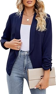 POGTMM Women 3/4 Sleeve Blazer Open Front Cardigan Jacket Work Office Blazer