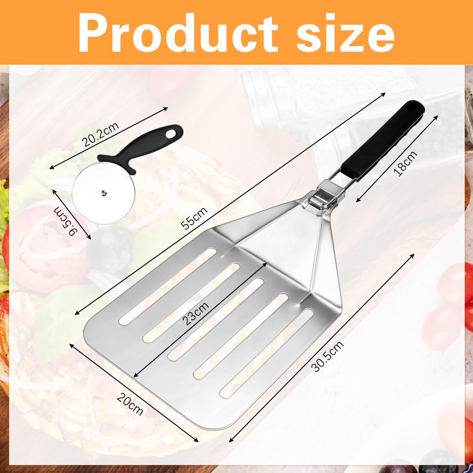 QINERSAW Pala per Pizza con Manico Pieghevole Pala per Pizza in Acciaio Inossidabile con Design Cavo Pala per Pizza Professionale in Metallo con 1 Rullo per Pizza
