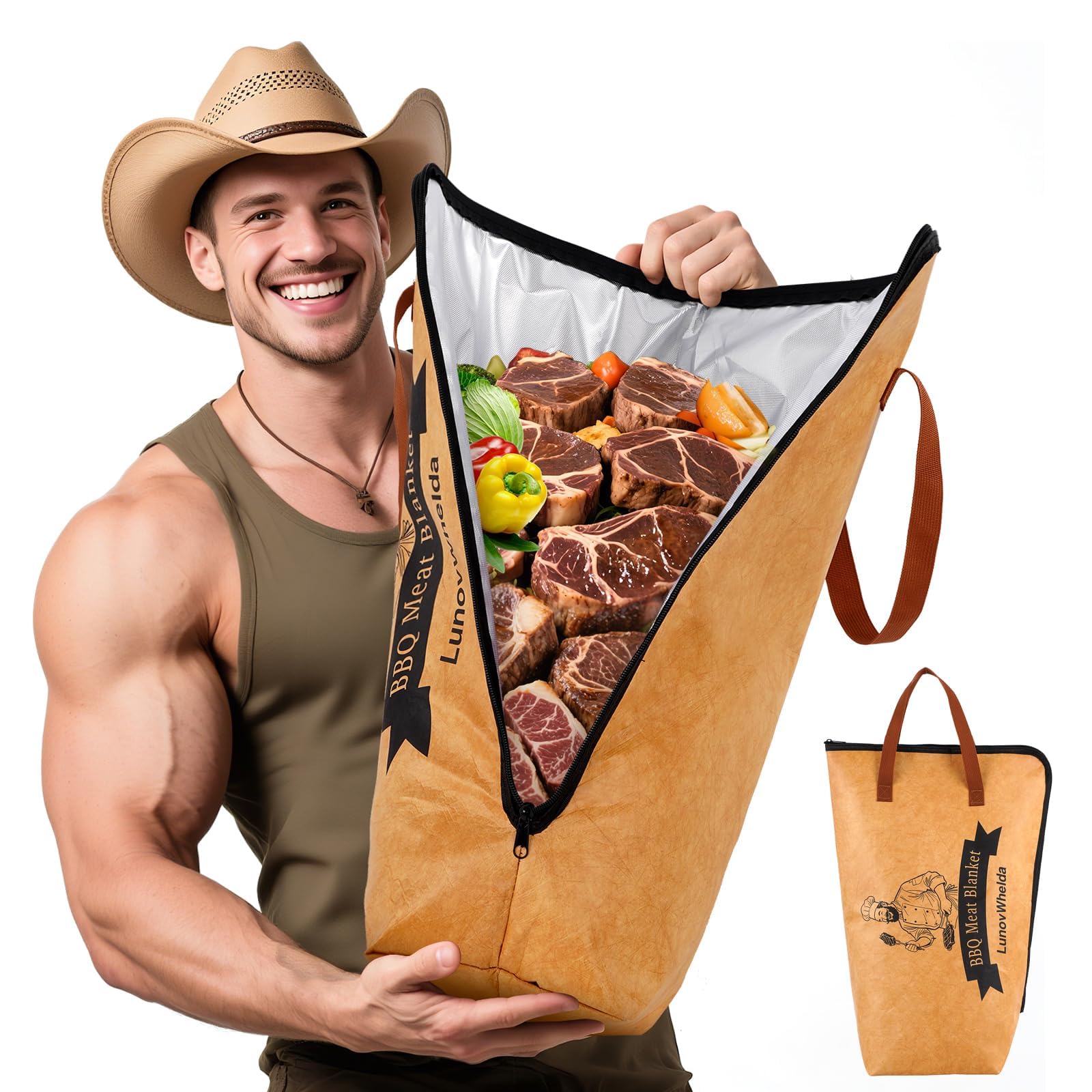 Koc do grillowania mięsa 53 cm, 5 warstw ulepszonego uszczelnienia, szczelny, wielokrotnego użytku, izolowany worek do odpoczynku z szerokim otworem na duże piersi/wołowinę