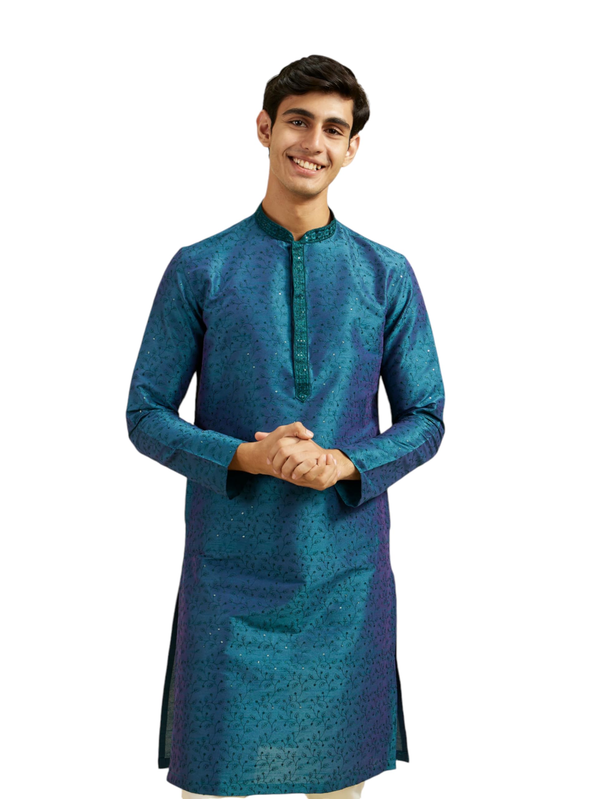 diwas by manyavar Men's Art Silk Embroidered|Sequined Kurta (1pc)-picture-29