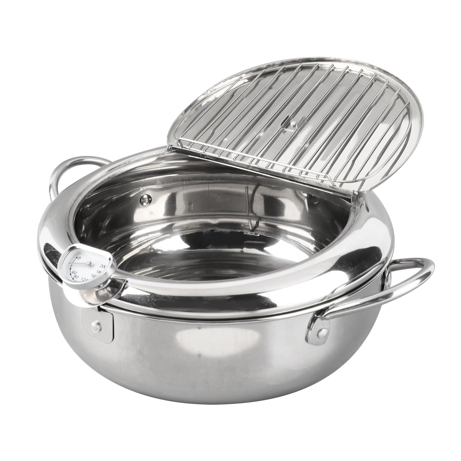 Juegos de Utensilios de Cocina de Cocina Olla de Estilo Japonés Mini Olla de Acero Inoxidable Con Termómetro Compatible con Cocina de Inducción(Large 24cm)