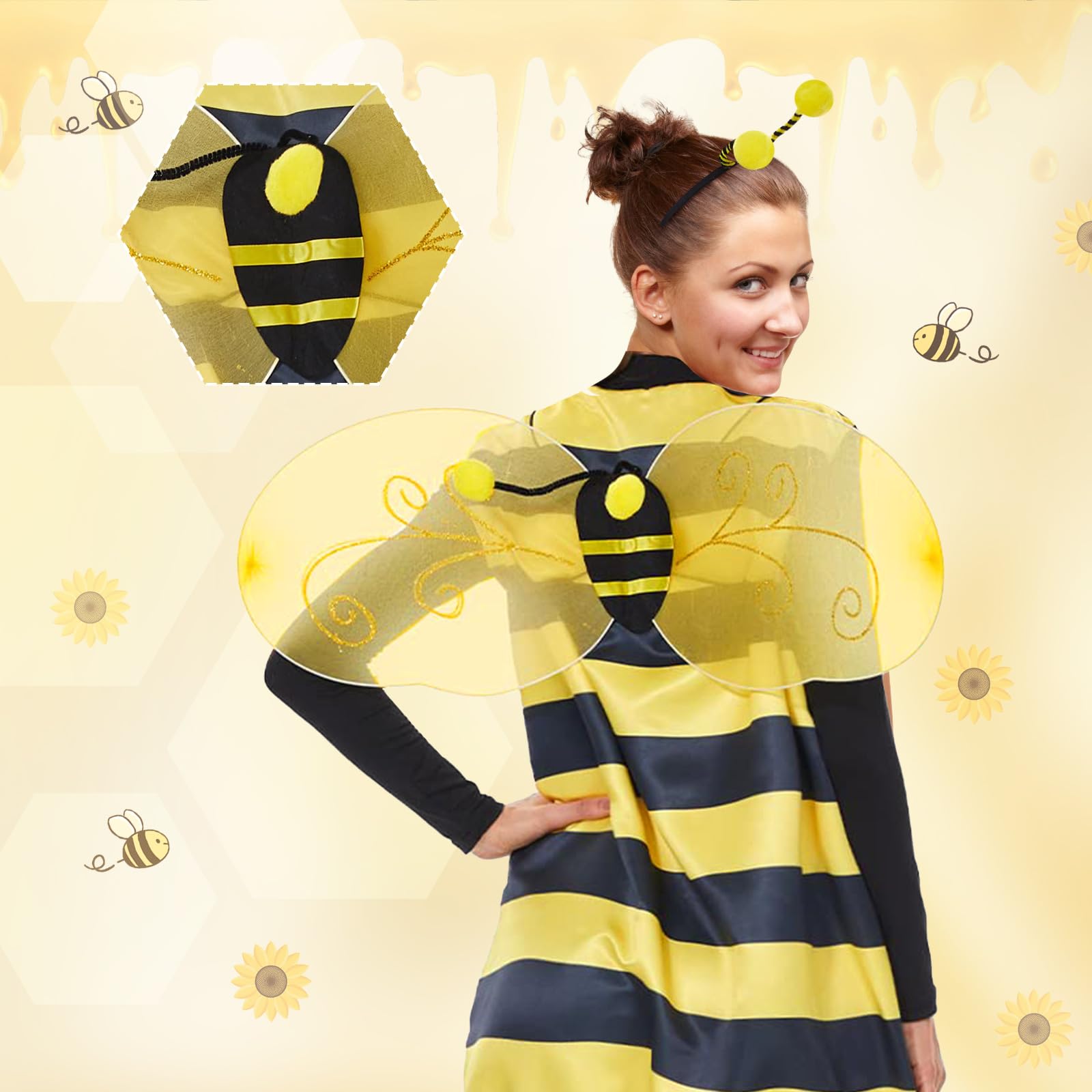 Costume da Ape per Donna: Costume di Carnevale con Ali Fascia per Capelli e Collant Abbinati - Perfetto per Halloween Cosplay e Feste a Tema
