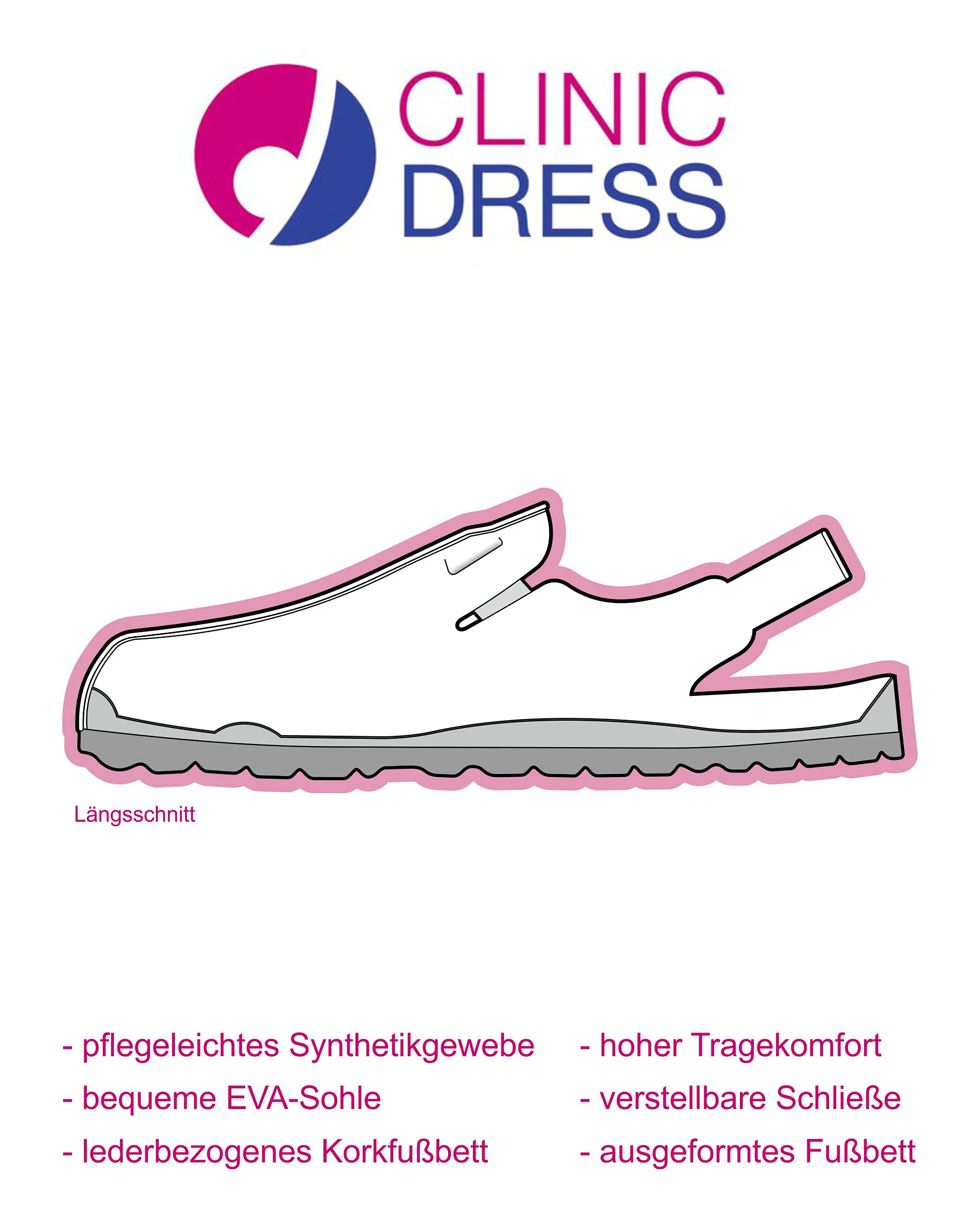 CLINIC DRESS Clog - Clogs Damen Herren Clogs Unisex Schuhe für Ärzte, Krankenschwestern, Krankenpfleger oder Pflegekräfte