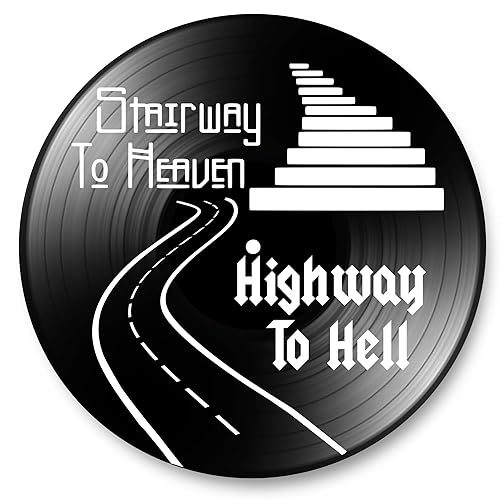 Stairway to Heaven Highway to Hell design on a Upcycled Vintage Vinyl Record Album Wall Art Gift for Him