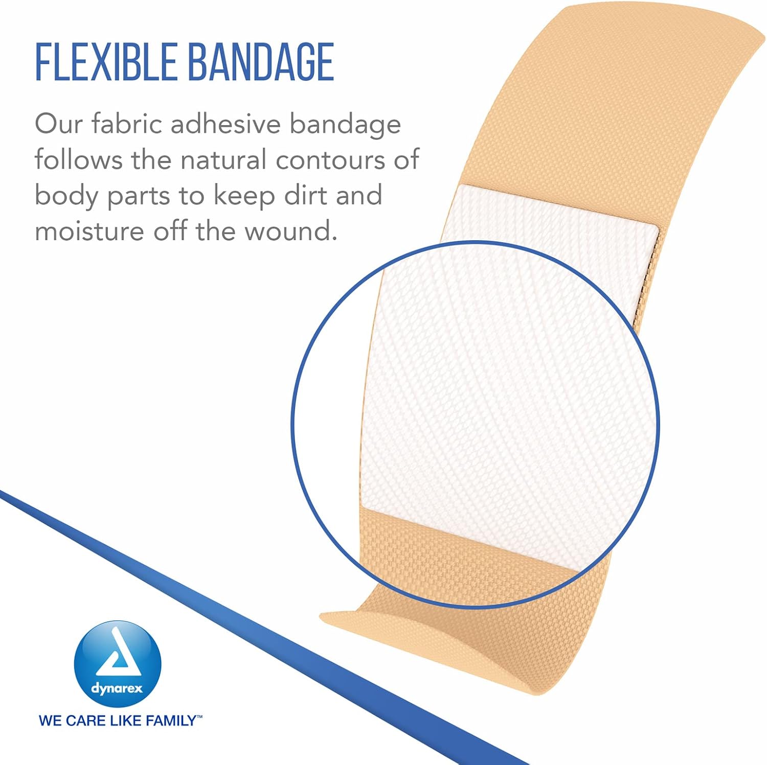 Dynarex Fabric Adhesive Bandages - Sterile & Flexible Fabric Bandages for Wounds - Non-Stick Pads - Individually-Wrapped First Aid Supplies - No Latex - 3/4x3, 100-Pack Box, 24 Boxes per Bulk Case