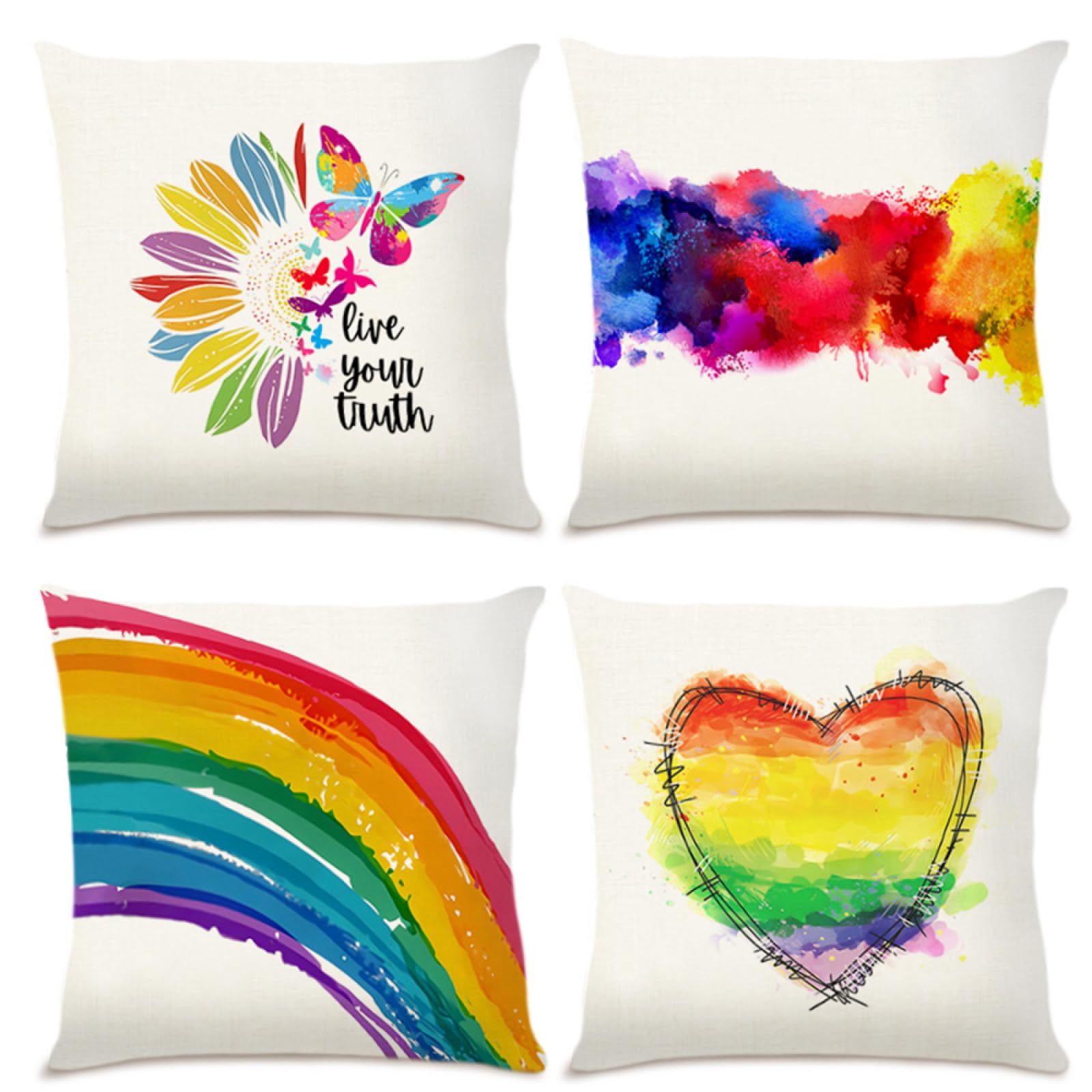 Cushion Covers Yellow Green Blue Pillow Cases 4 Pack Sofa Cushions 40x40cm