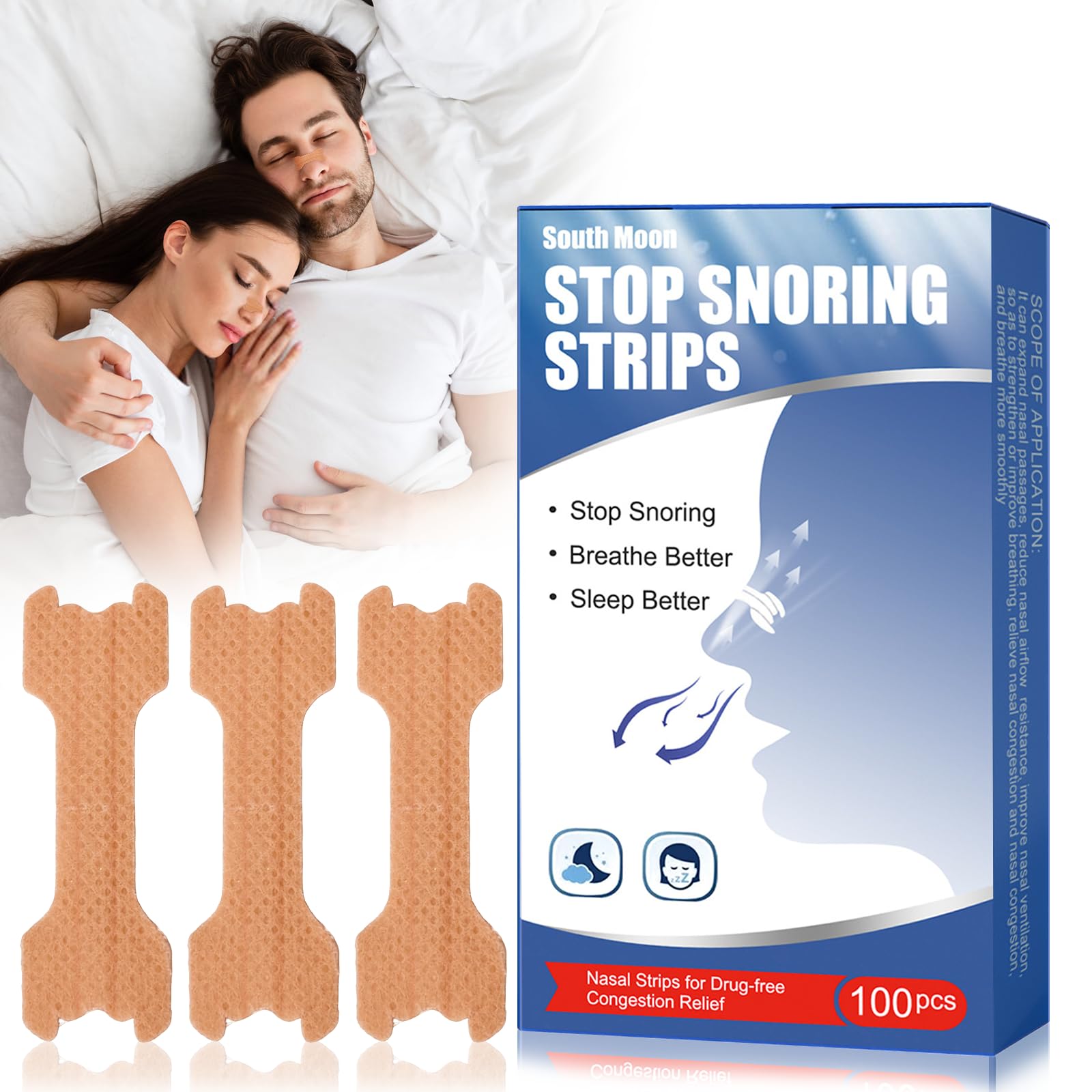 Nasal Strips 100 Pieces,Nose Strips for Breathing,Snore Strips Instantly Relieves Nasal Congestion,Helps Reduce Snoring,Drug-Free,Breathe Right Nasal Strips Large,Nose Strips for Snoring