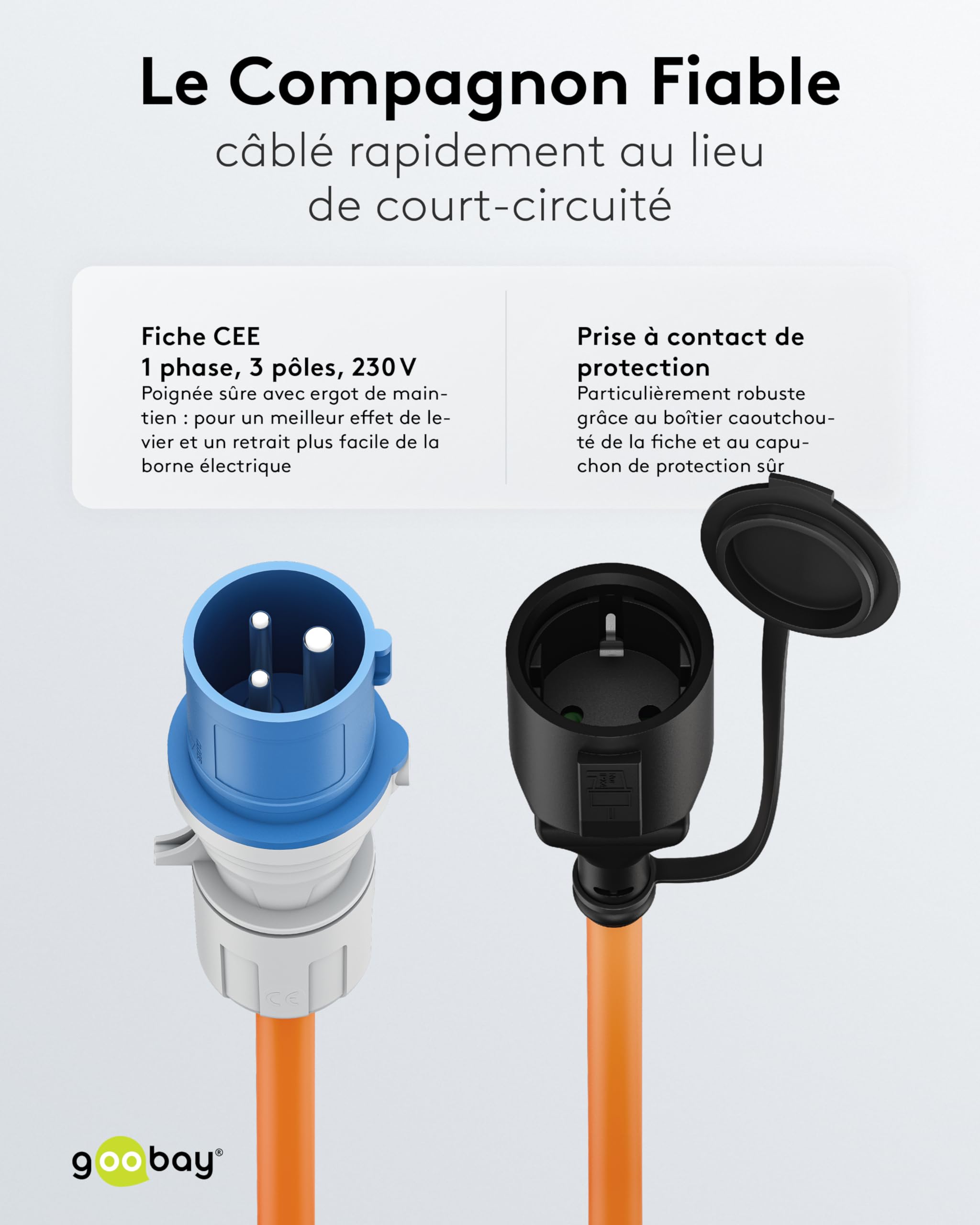 goobay Câble Adaptateur CEE pour Caravane, 5 m, Prise CEE vers Prise avec Contact de Protection, Utilisation en extérieur avec IP44, 76224