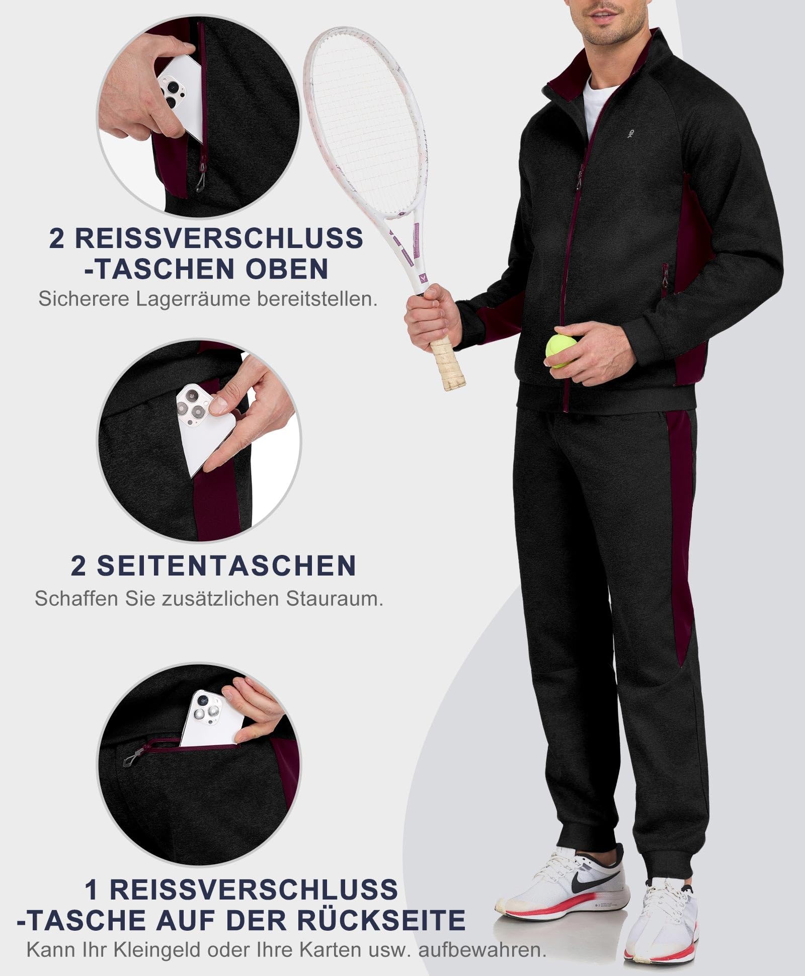 Little Donkey Andy Męski dres treningowy, 2-częściowy dres do biegania z zamkiem błyskawicznym, kurtka i spodnie do biegania, dres sportowy z długim rękawem, do fitnessu, na siłownię, piłkę nożną i do
